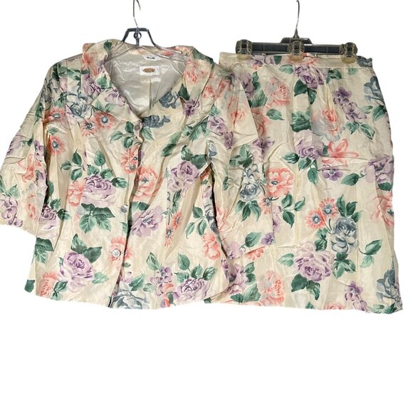 Vintage Talbots Womens 8 Pure Silk Ivory Pastel Floral Skirt Suit Set - Picture 1 of 12